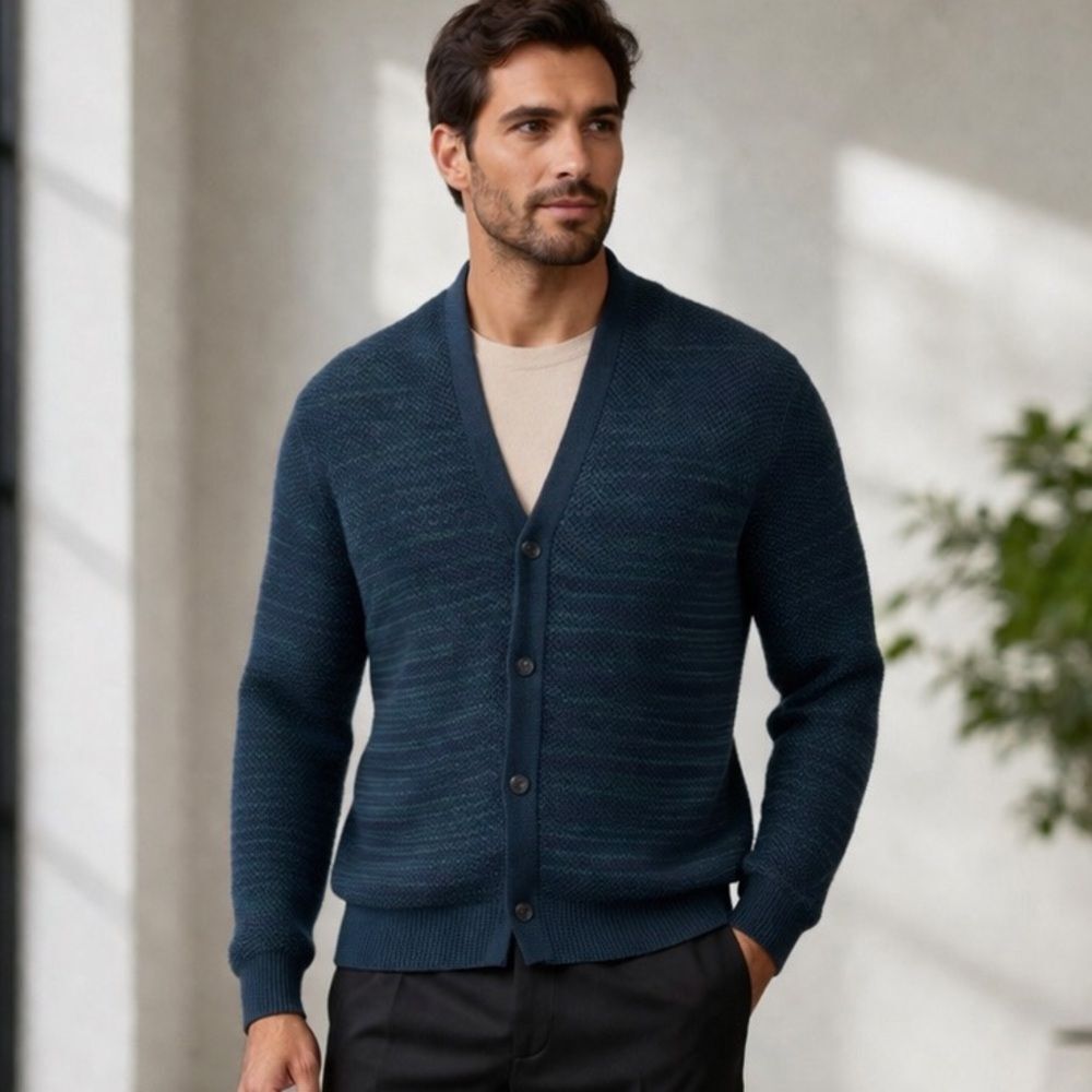 Stephan Schneider Men’s Textured Cotton Shawl Collar Cardigan Sz 6 Olive Belgium